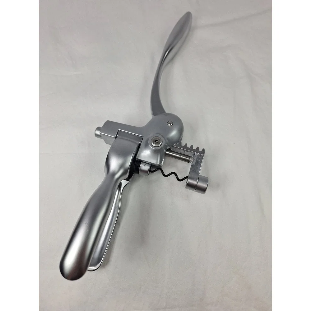 Lever Style Vertical Corkscrew Wine Opener Matte Silver Metal Bar Tool